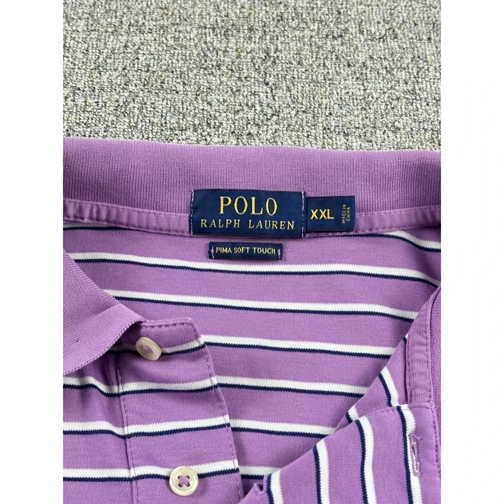 Polo Ralph Lauren Shirt Men's XXL Pima Soft Touch Purple White Stripe Flesh Pony